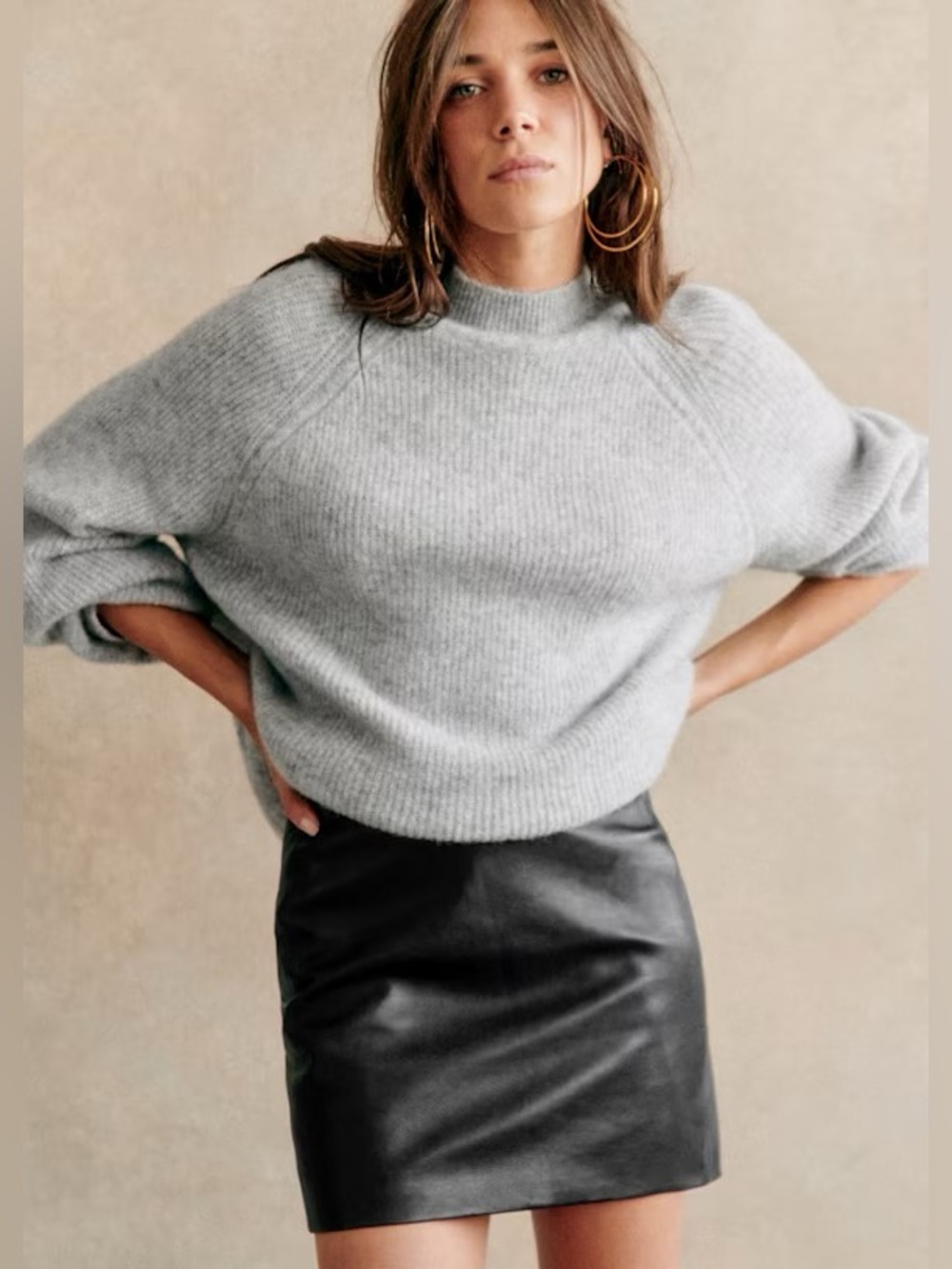 SEZANE Harlow Skirt - Black Minimalist French Genuine Lamb’s Leather Mini Skirt